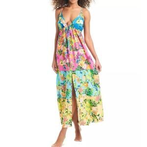 Boho Floral Multicolor Tank Tiered Dress Tropical Beach Sz L Maxi Breezy NEW